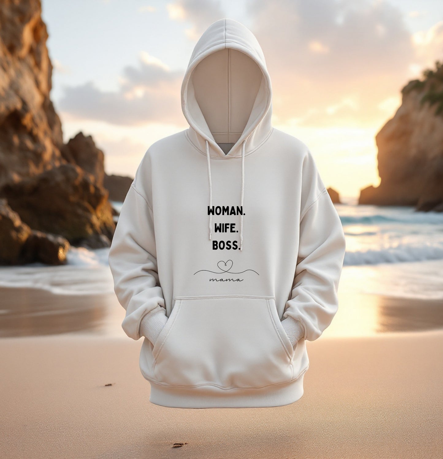Woman Wife Boss Mama Hoodie – Empowering Quote for Strong Women