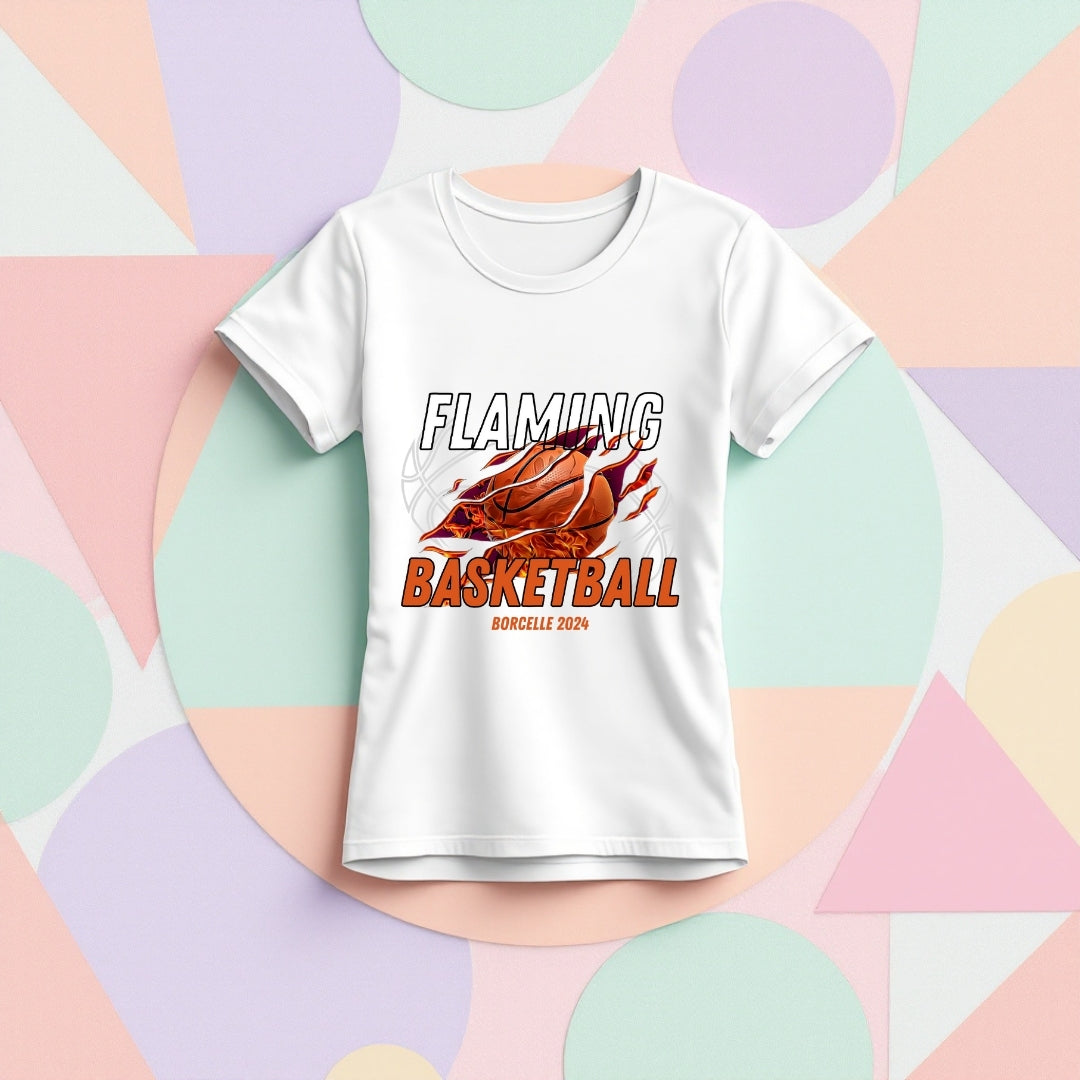 Flaming Basketball T-Shirt – Fiery Sports Graphic Tee