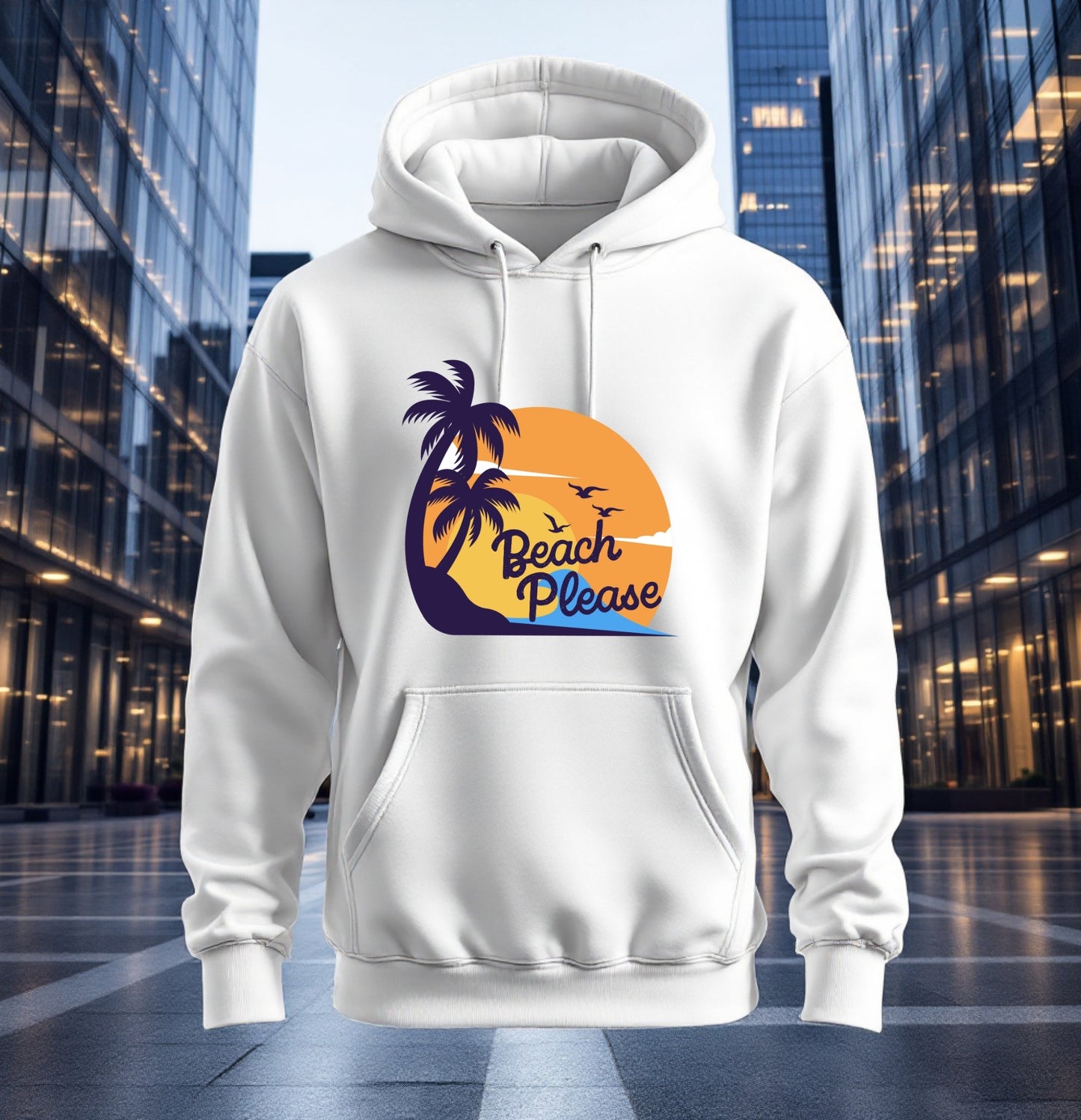 Beach Please Hoodie - Funny Beach Lover Sweatshirt, Tropical Sunset Palm Tree Design