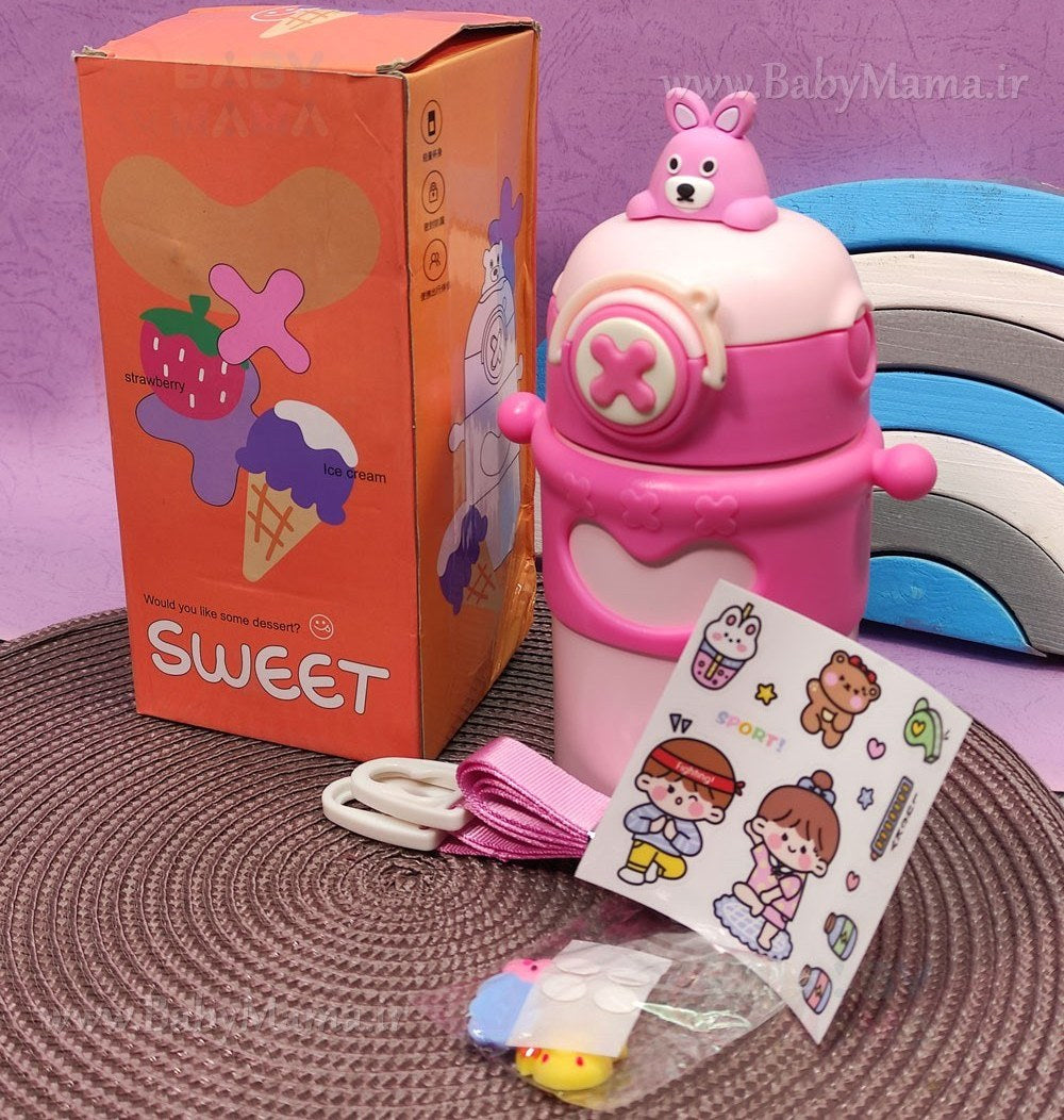Cute Animal-Themed Kids Water Bottle with Strap and Accessories