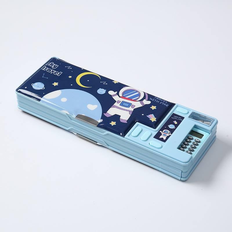 Space-Themed Multi-Functional Pencil Box for Kids – With Calculator & Pop-Up Compartments