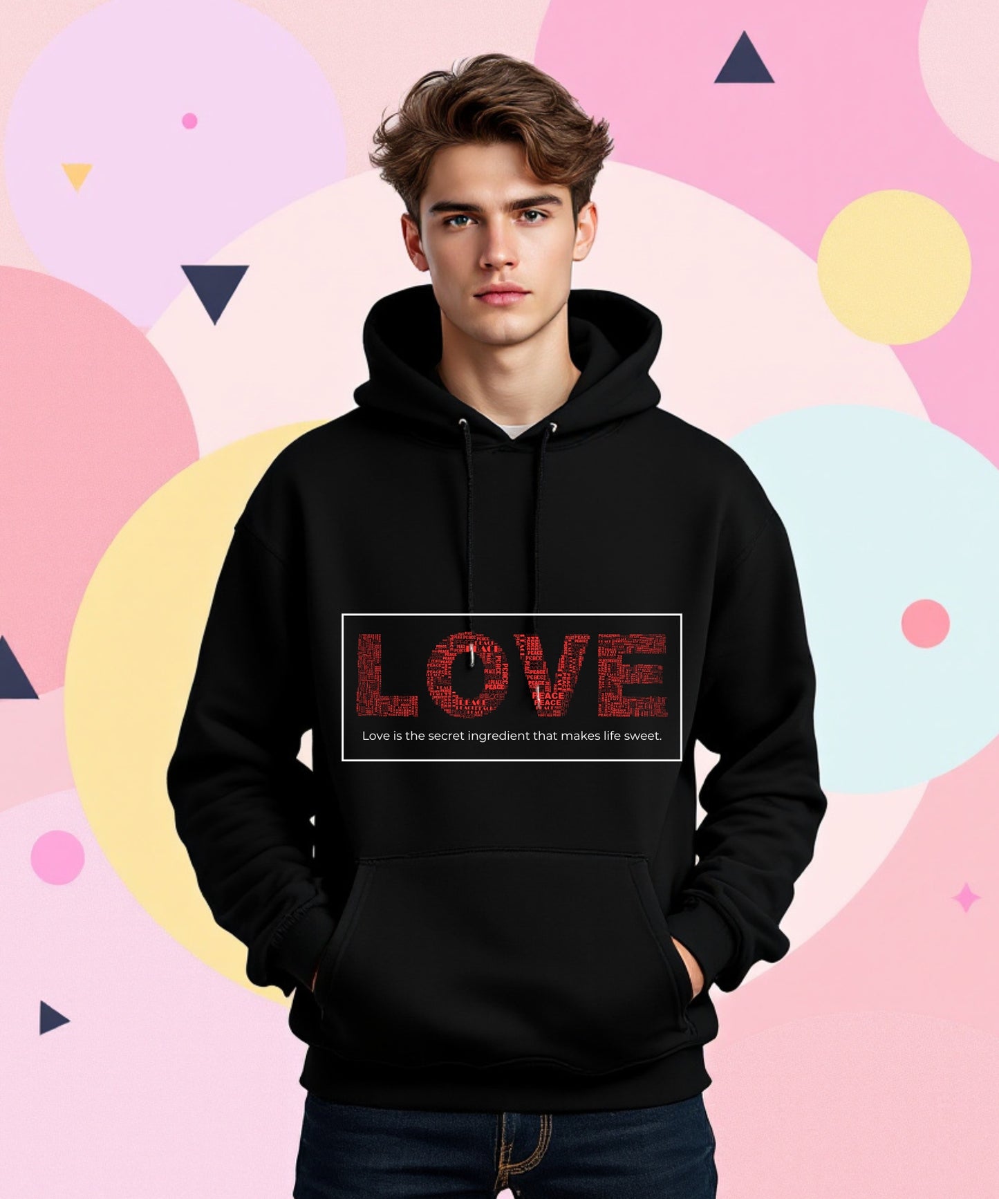 Love Typography Black Hoodie