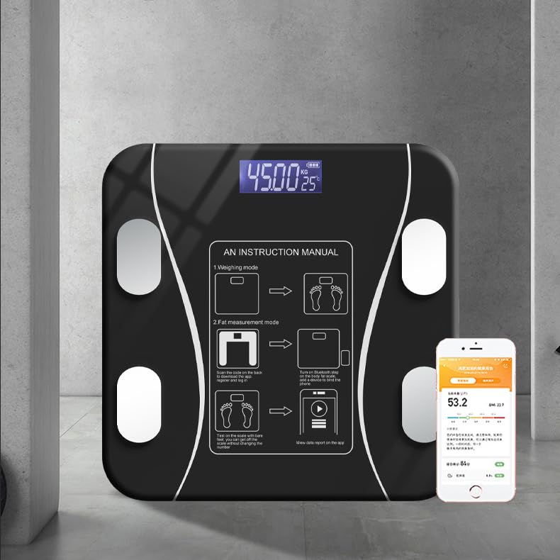 Scale for Body Weight and Fat Percentage, Body Fat Scale Smart BMI Highly Accurate Digital Bathroom Body Composition Analyzer with Wireless Smartphone APP(Black)