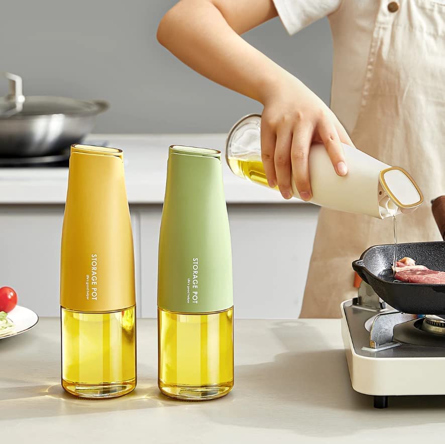 Oil Dispenser Bottle Glass - Oil and Vinegar Dispenser Glass Bottle with Gravity Automatic Opening and Closing Bottle, Drip Free Spout Oil Dispenser Bottle for Kitchen 500 ml