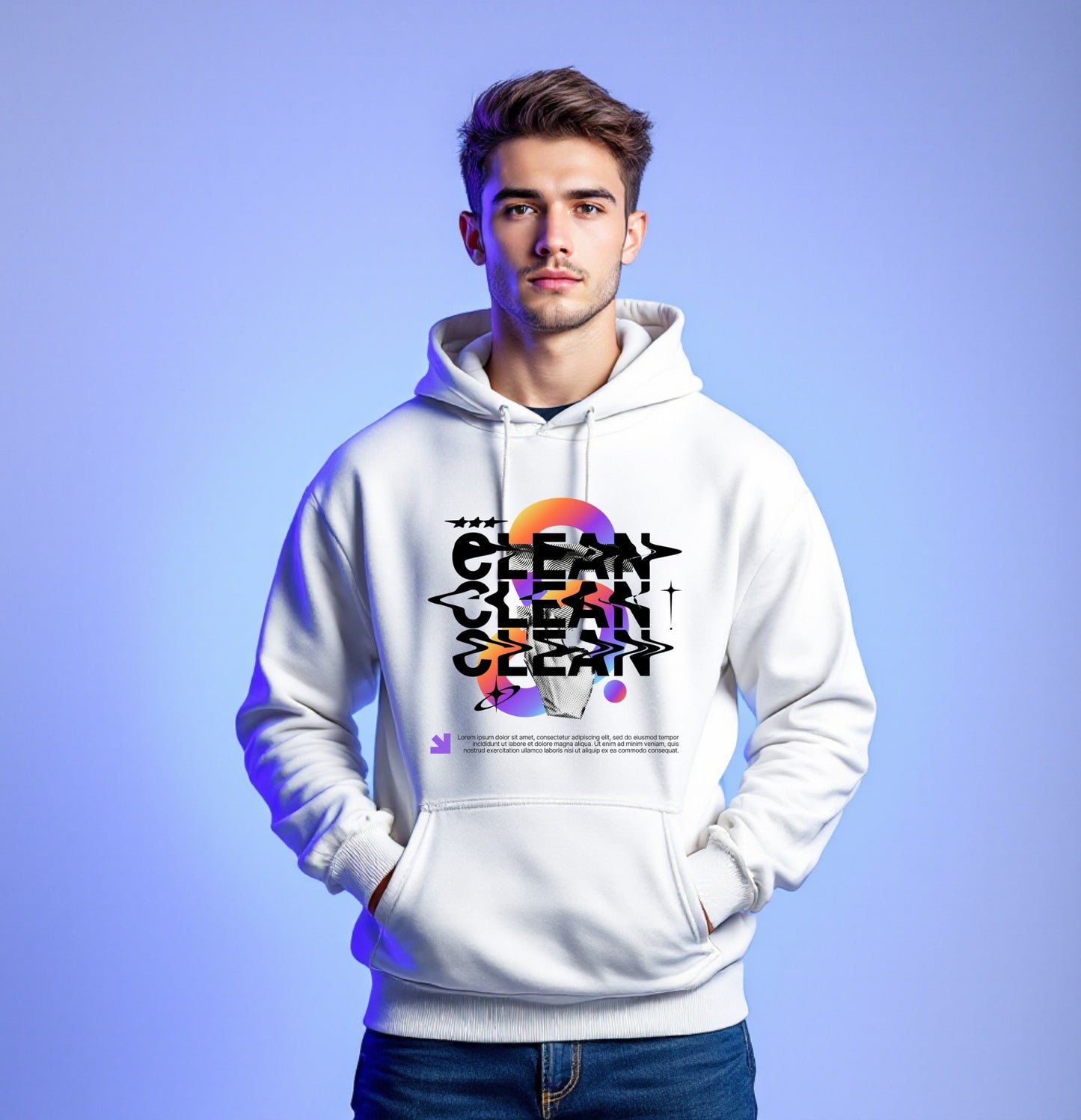 Vibrant Clean Distorted Text Hoodie – Futuristic Streetwear Style