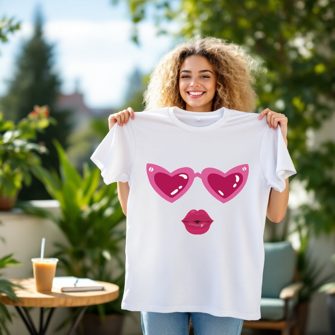 Heart Sunglasses & Lips Graphic T-Shirt