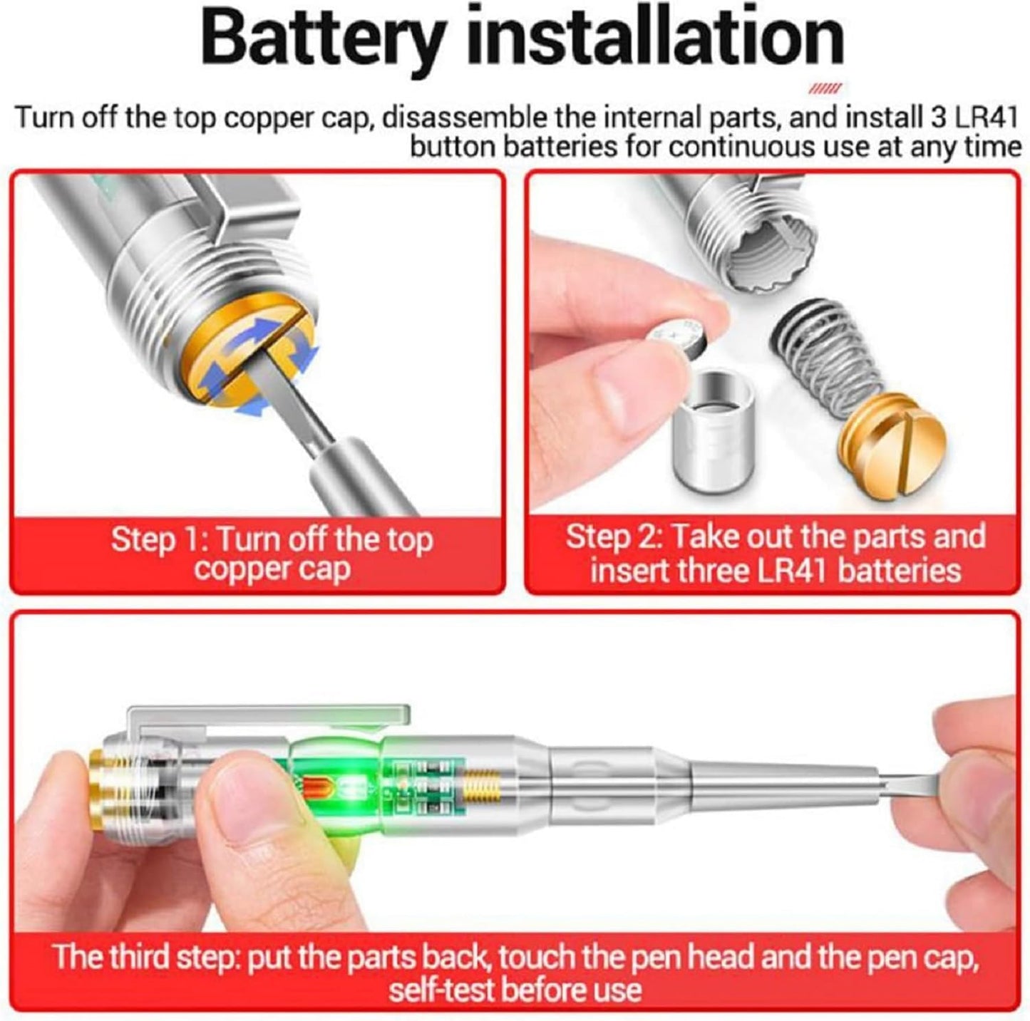 LED Voltage Tester Pen – Electric Test Screwdriver with Red & Green High-Brightness Indicator Lights