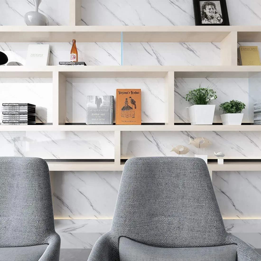 Estoy Marble Glossy PVC Self Adhesive Space Wallpaper Kitchen Countertop Waterproof Cabinet Liner Furniture - (White, 200 * 60 Cm - 12 Sqft Approx)