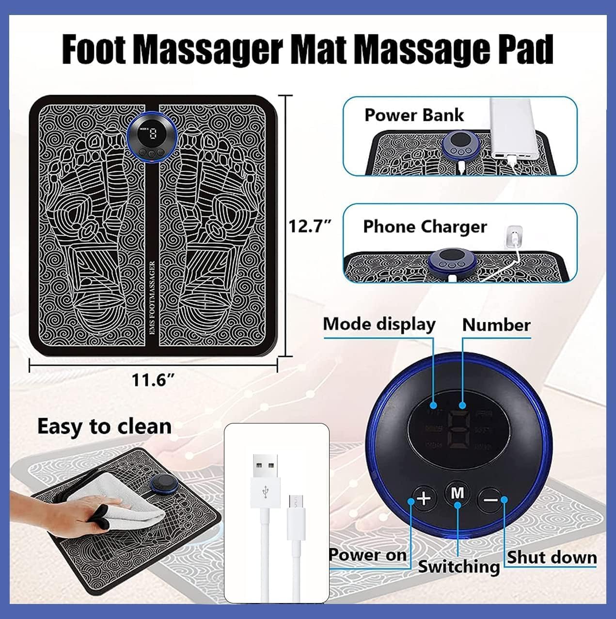 EMS Foot Massager - 8 Selectable Modes, 19 Intensity Levels, Automatic 15-Minute Session - Soothe and Revitalize Tired Feet