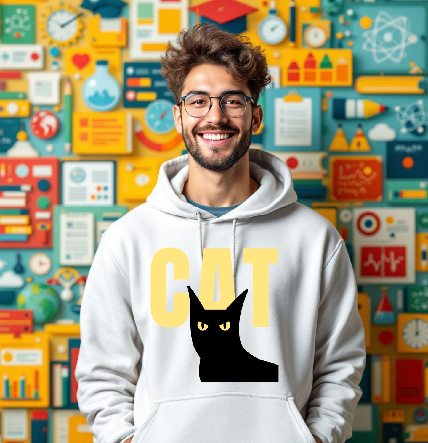 Minimalist Black Cat Hoodie – Bold CAT Design