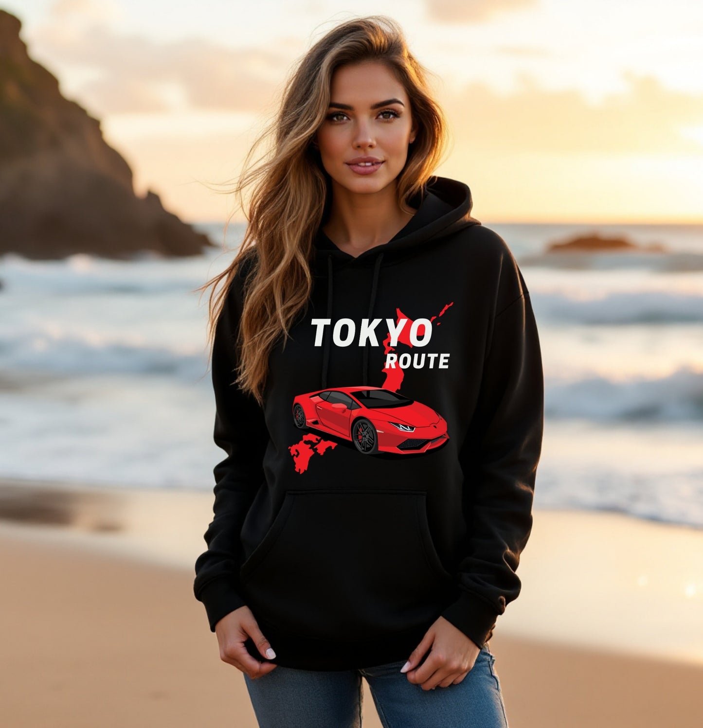 Tokyo Route Red Car Hoodie