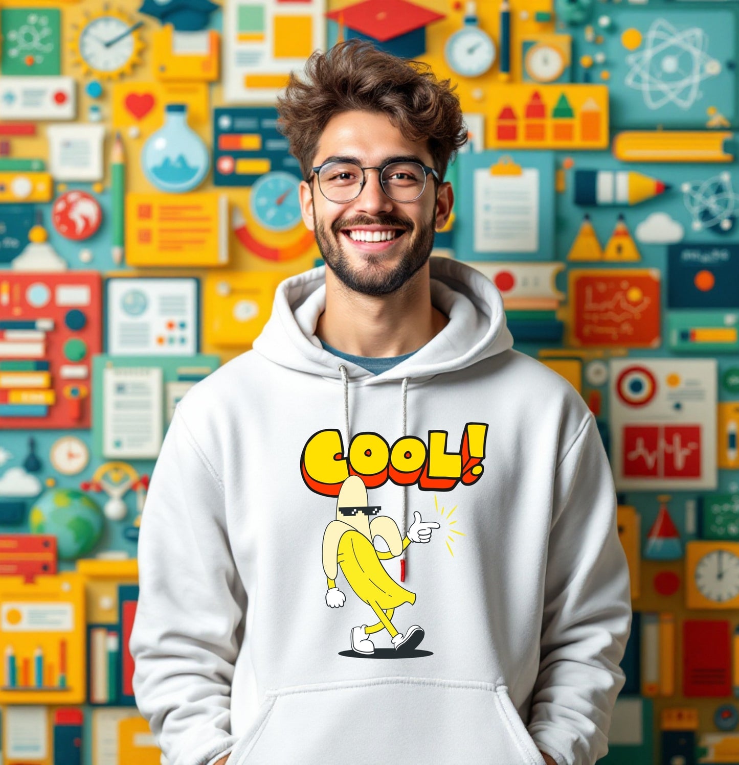 Cool Banana Hoodie - Fun Cartoon Graphic Pullover, White Unisex Streetwear