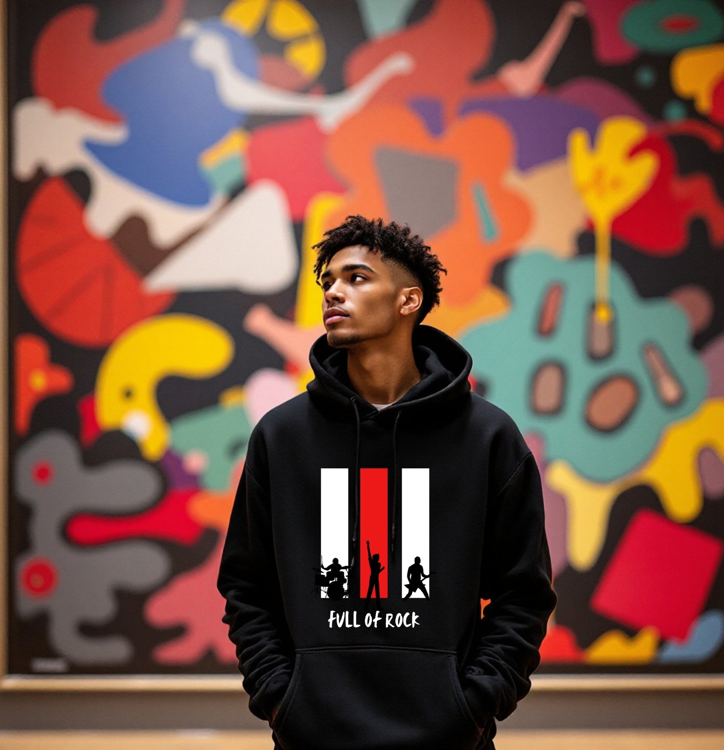 Full of Rock Hoodie - Band Silhouette Graphic Black Pullover, Music Lovers Streetwear