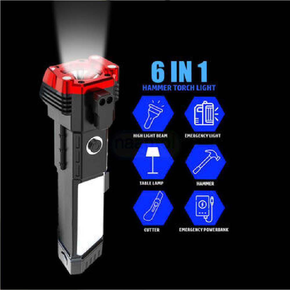 Multi-Function Tactical Flashlight with USB Fast Charging - Hammer Torch Light
