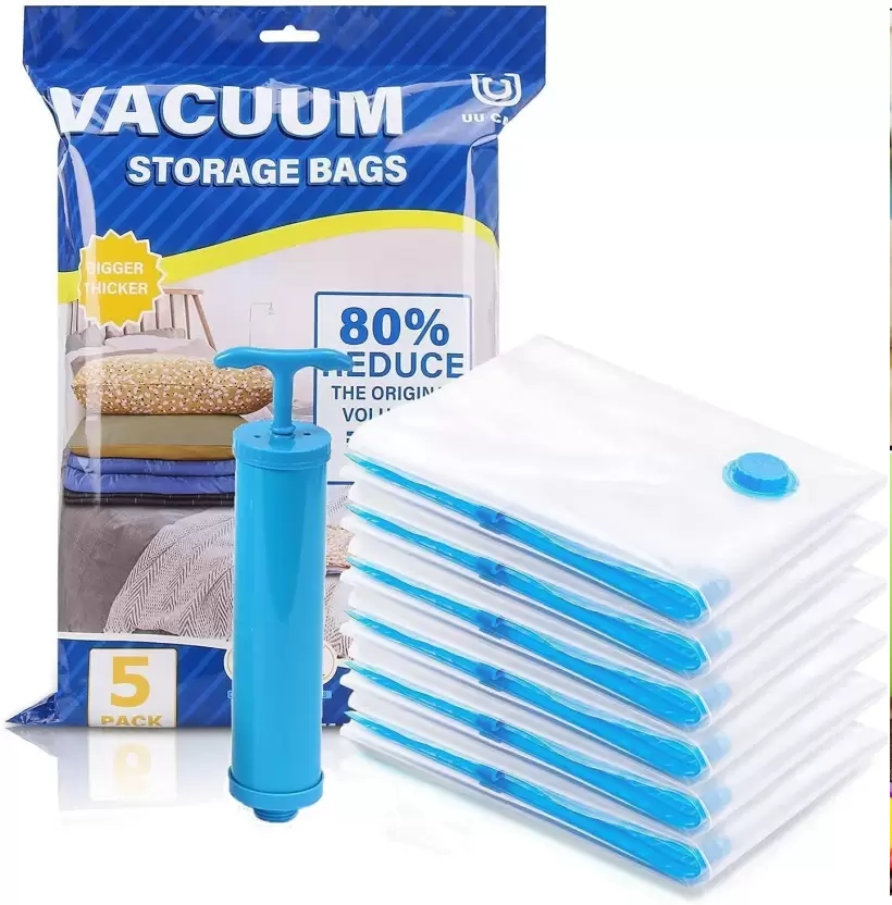 Vacuum Storage Bags with Hand Pump – Space-Saving Compression Bags (5 Pack)