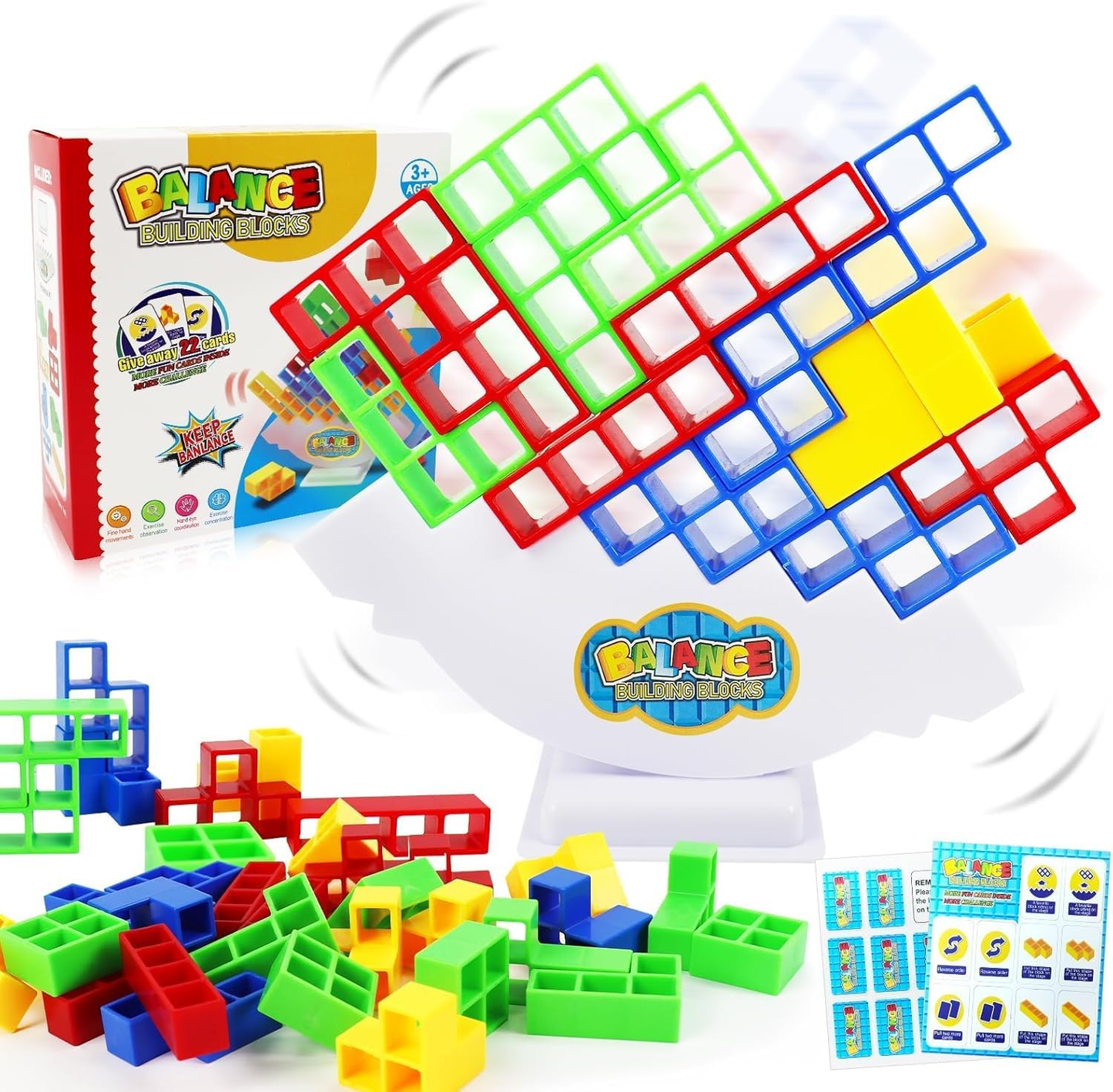 Estoy Swinging Tetra Tower Balancing Puzzle Stacking Game Tumbling Tower STEM Toy Interactive Building Blocks for Kids and Adults Brain Teaser Birthday Gift for Boys and Girls
