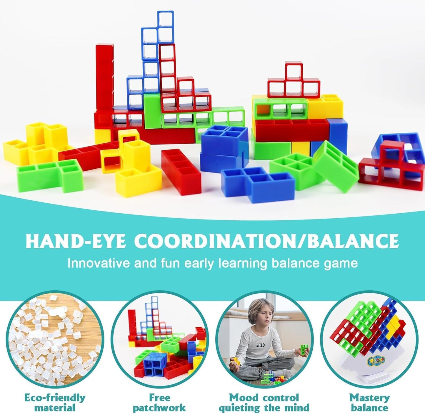 Estoy Swinging Tetra Tower Balancing Puzzle Stacking Game Tumbling Tower STEM Toy Interactive Building Blocks for Kids and Adults Brain Teaser Birthday Gift for Boys and Girls
