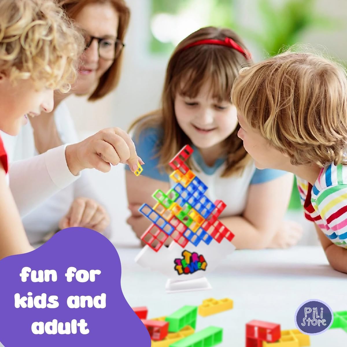 Estoy Swinging Tetra Tower Balancing Puzzle Stacking Game Tumbling Tower STEM Toy Interactive Building Blocks for Kids and Adults Brain Teaser Birthday Gift for Boys and Girls