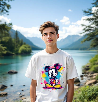 Color Splash Cartoon Mouse Streetwear T-Shirt