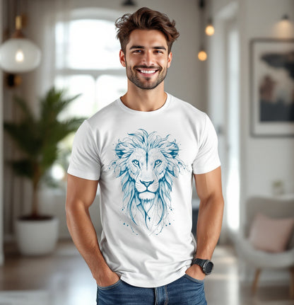 Blue Watercolor Lion Head T-Shirt – Artistic Animal Graphic Tee