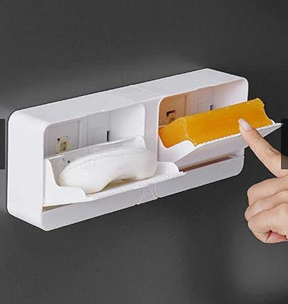 Wall-Mounted with Soap Box Cover Double Grid-Asphalt Toilet Laundry soap Box soap Box (Size : 25 x 10 x 4 CM, Color : Multi