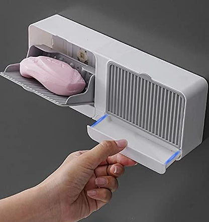 Wall-Mounted with Soap Box Cover Double Grid-Asphalt Toilet Laundry soap Box soap Box (Size : 25 x 10 x 4 CM, Color : Multi
