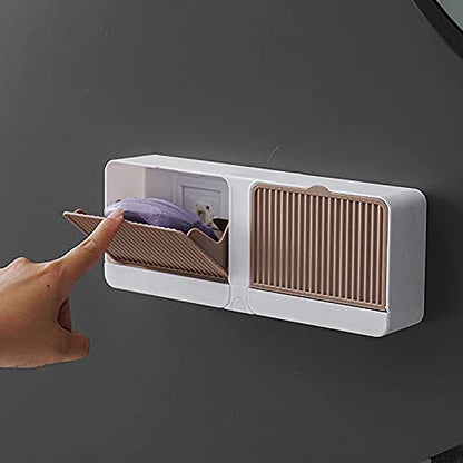 Wall-Mounted with Soap Box Cover Double Grid-Asphalt Toilet Laundry soap Box soap Box (Size : 25 x 10 x 4 CM, Color : Multi