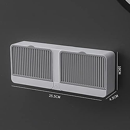 Wall-Mounted with Soap Box Cover Double Grid-Asphalt Toilet Laundry soap Box soap Box (Size : 25 x 10 x 4 CM, Color : Multi
