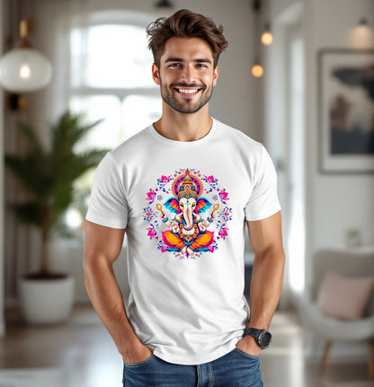 Colorful Lord Ganesha Graphic T-Shirt – Spiritual Elephant God Art Tee