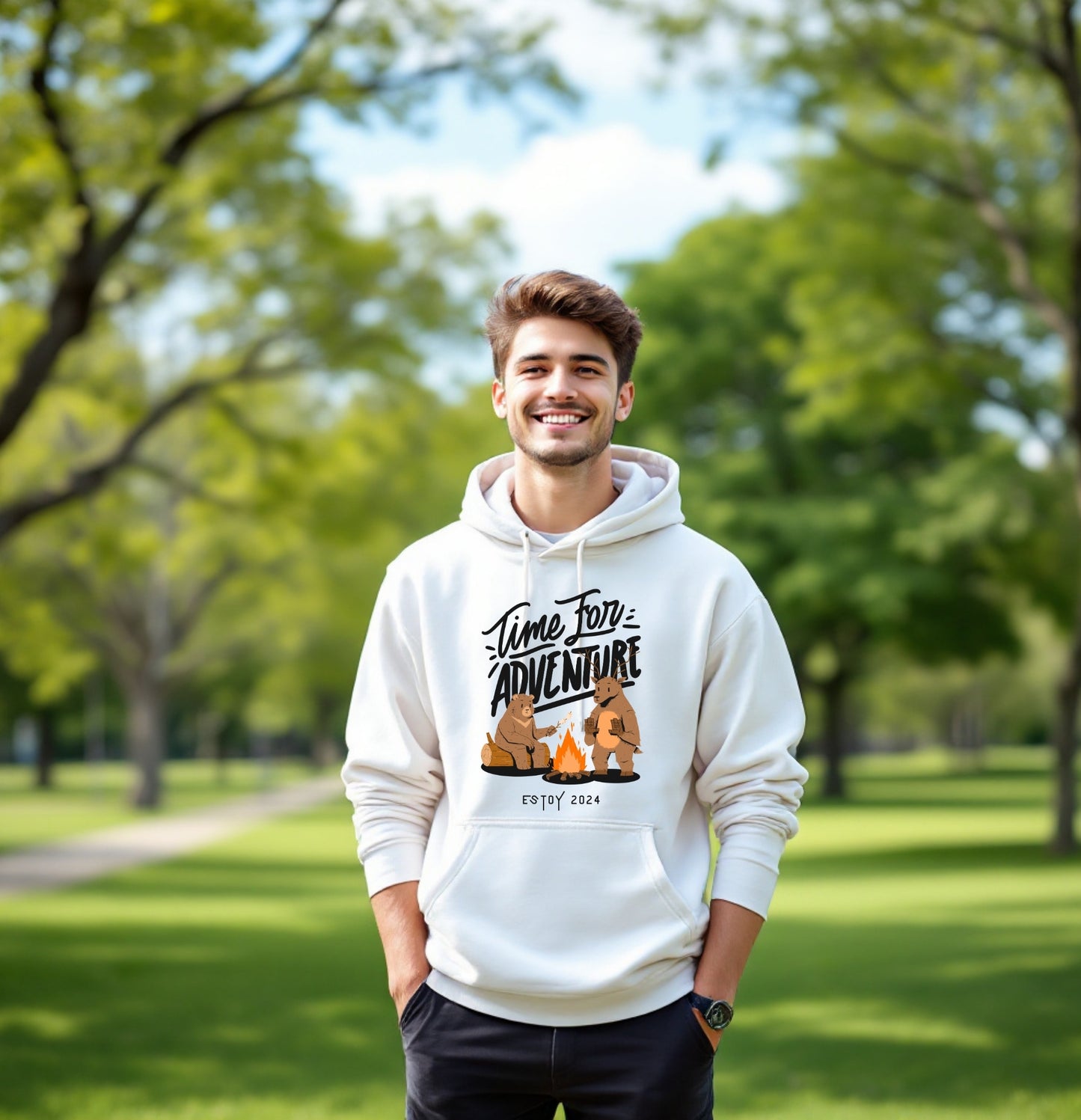 Time for Adventure Bear Campfire Hoodie