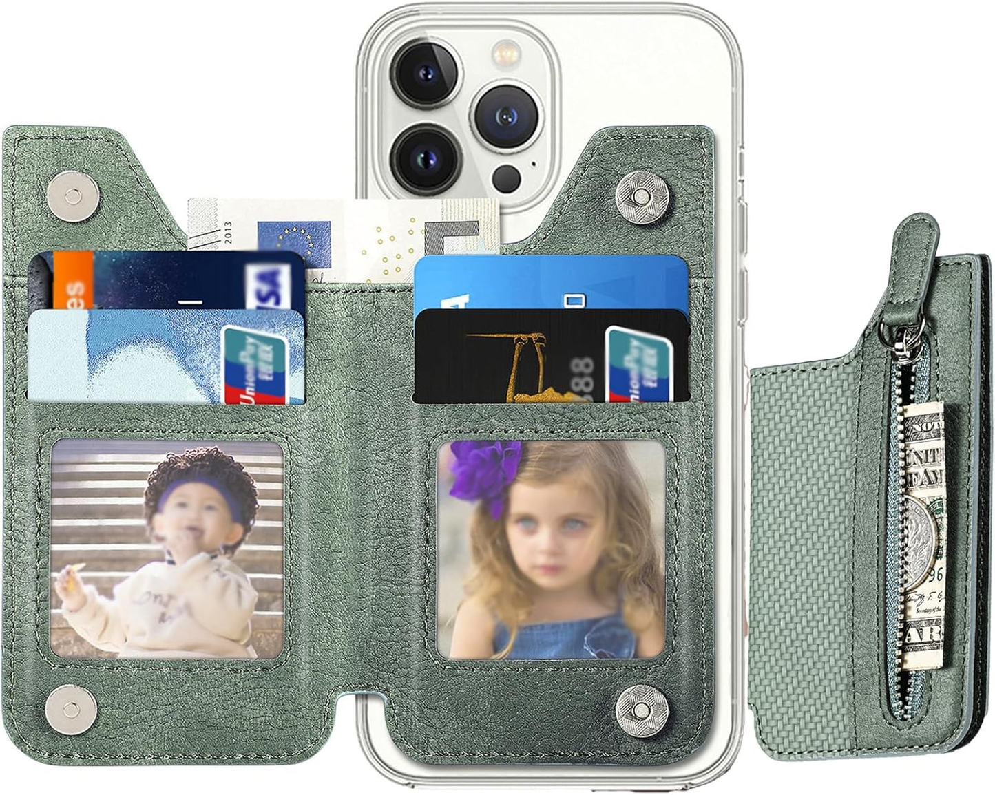 Flip Leather Phone Wallet Stick On for Most Phone,Card Holder for Phone Stick On of Adjustable Stand Function,Sticky Wallet for Back of Phone with Magnetic Clasp