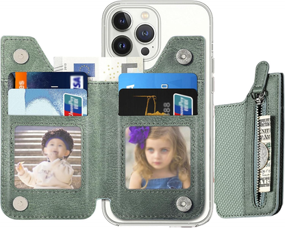 Flip Leather Phone Wallet Stick On for Most Phone,Card Holder for Phone Stick On of Adjustable Stand Function,Sticky Wallet for Back of Phone with Magnetic Clasp
