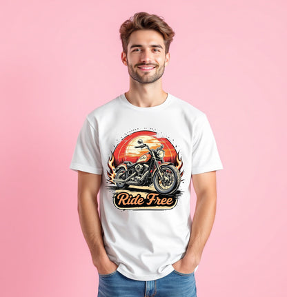 Ride Free Retro Motorcycle Graphic T-Shirt – Sunset Biker Vibes