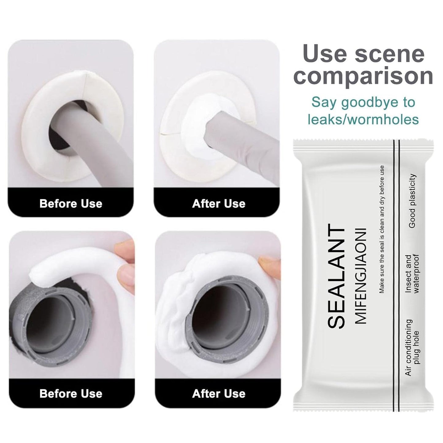 Estoy Sealing Glue Mud Clay Sealant White Sewer Mending Waterproof Fill Holes, Cracks, Gaps & Voids Around Windows, Doors, Pipes Hole Filler for Plugging Holes, Wall Hole, Air Conditioning Pipe Holes
