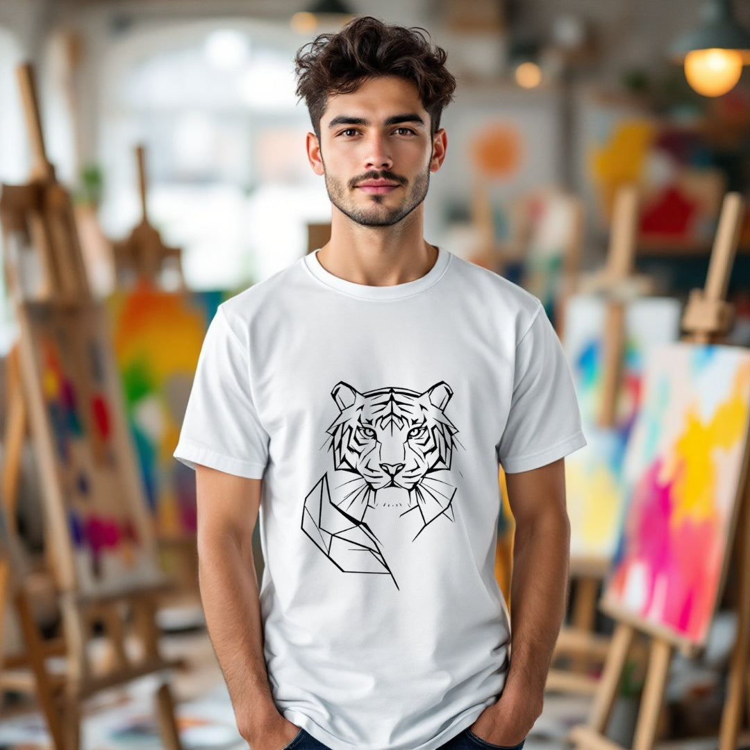 Geometric Tiger Line Art T-Shirt – Bold & Modern Design
