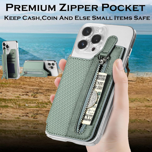 Flip Leather Phone Wallet Stick On for Most Phone,Card Holder for Phone Stick On of Adjustable Stand Function,Sticky Wallet for Back of Phone with Magnetic Clasp
