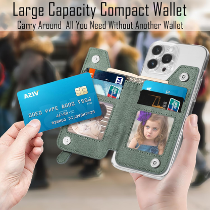 Flip Leather Phone Wallet Stick On for Most Phone,Card Holder for Phone Stick On of Adjustable Stand Function,Sticky Wallet for Back of Phone with Magnetic Clasp