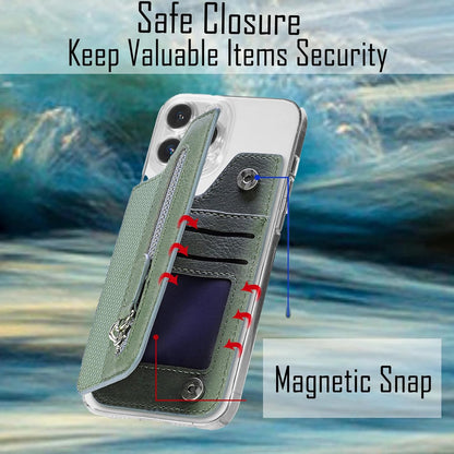 Flip Leather Phone Wallet Stick On for Most Phone,Card Holder for Phone Stick On of Adjustable Stand Function,Sticky Wallet for Back of Phone with Magnetic Clasp