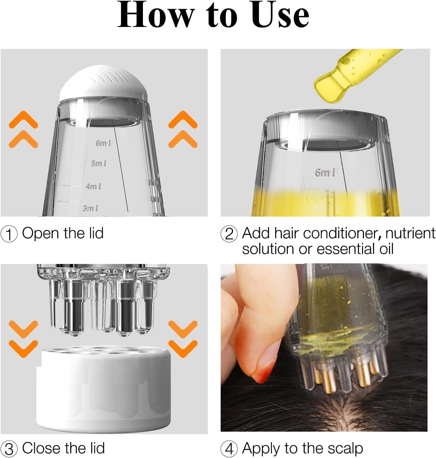 Estoy Hair Oil Applicator Comb, Smooth Root Comb Applicator Bottle For Scalp Oil, Anti Hair Loss Lotion Dispenser, Anti-Leak, 6Ml Scale Control, Salon Care, Oily/Greasy Hair (10ML)