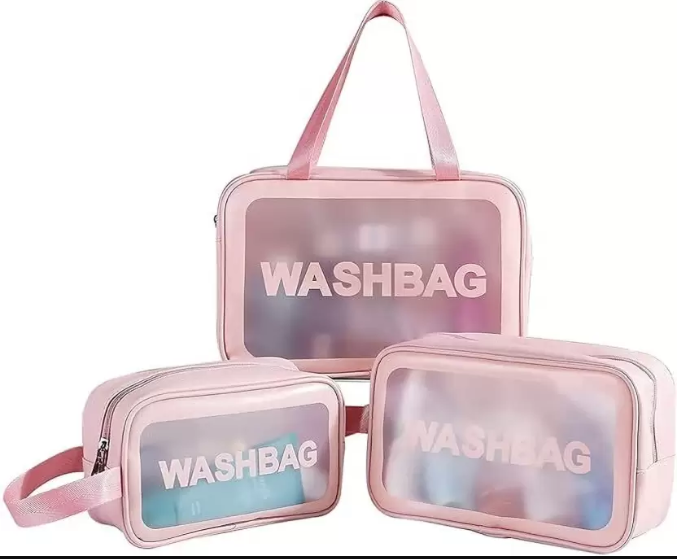 Transparent Waterproof Cosmetic 3 Pcs Wash Bag (Multicolor) – Travel Makeup & Toiletry Organizer