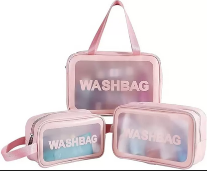Transparent Waterproof Cosmetic 3 Pcs Wash Bag (Multicolor) – Travel Makeup & Toiletry Organizer