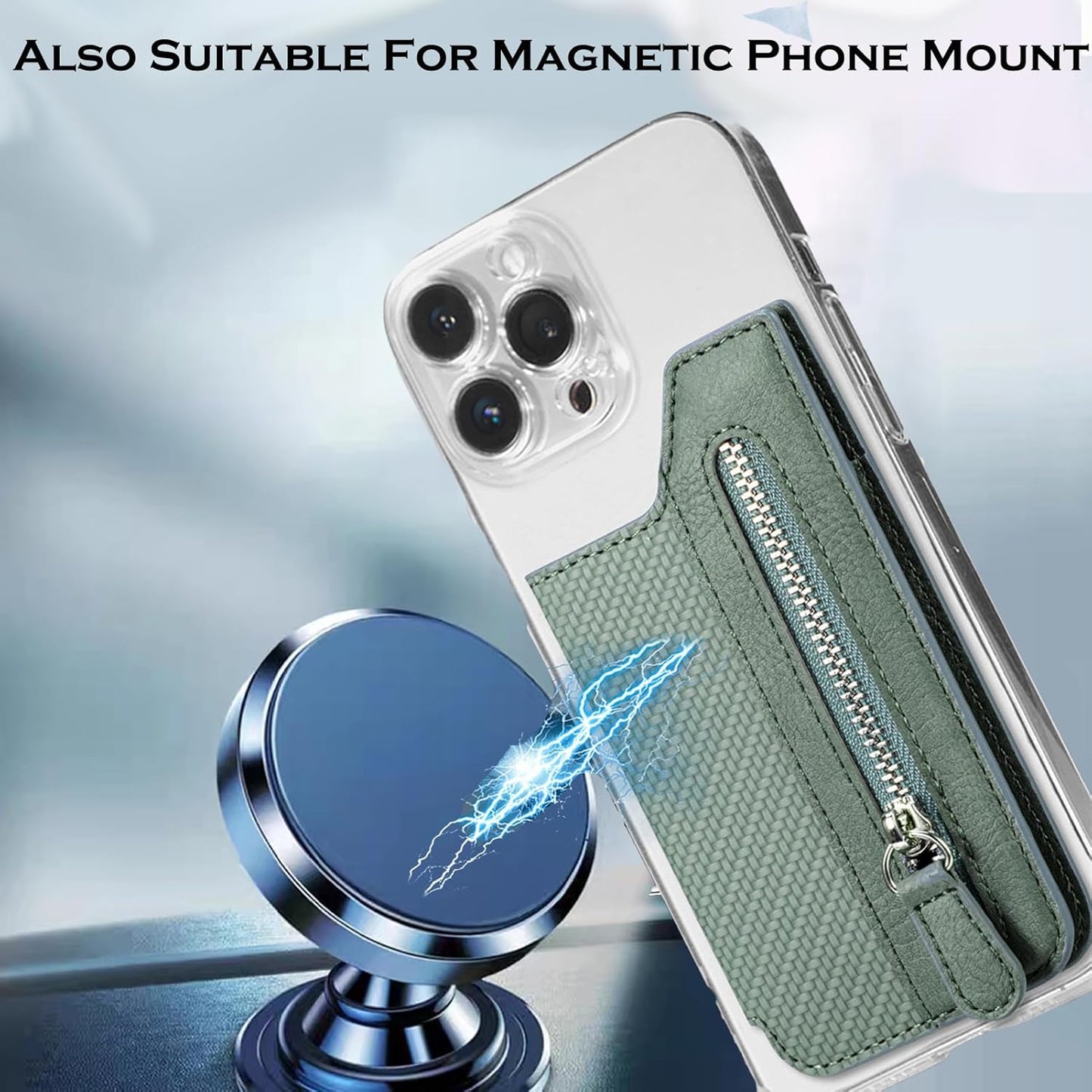 Flip Leather Phone Wallet Stick On for Most Phone,Card Holder for Phone Stick On of Adjustable Stand Function,Sticky Wallet for Back of Phone with Magnetic Clasp