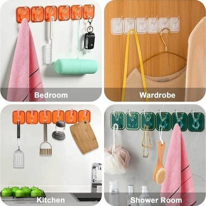 Estoy Kitchen Bathroom Six Row Wall Hook Wall Hanger Home Storage Tools Sticky Hook - 2 pc (12 Hook) Multi Color.