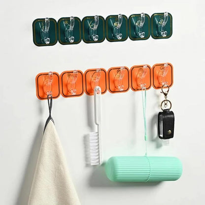 Estoy Kitchen Bathroom Six Row Wall Hook Wall Hanger Home Storage Tools Sticky Hook - 2 pc (12 Hook) Multi Color.