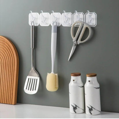 Estoy Kitchen Bathroom Six Row Wall Hook Wall Hanger Home Storage Tools Sticky Hook - 2 pc (12 Hook) Multi Color.