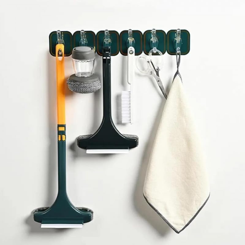 Estoy Kitchen Bathroom Six Row Wall Hook Wall Hanger Home Storage Tools Sticky Hook - 2 pc (12 Hook) Multi Color.