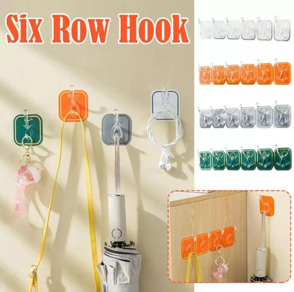 Estoy Kitchen Bathroom Six Row Wall Hook Wall Hanger Home Storage Tools Sticky Hook - 2 pc (12 Hook) Multi Color.