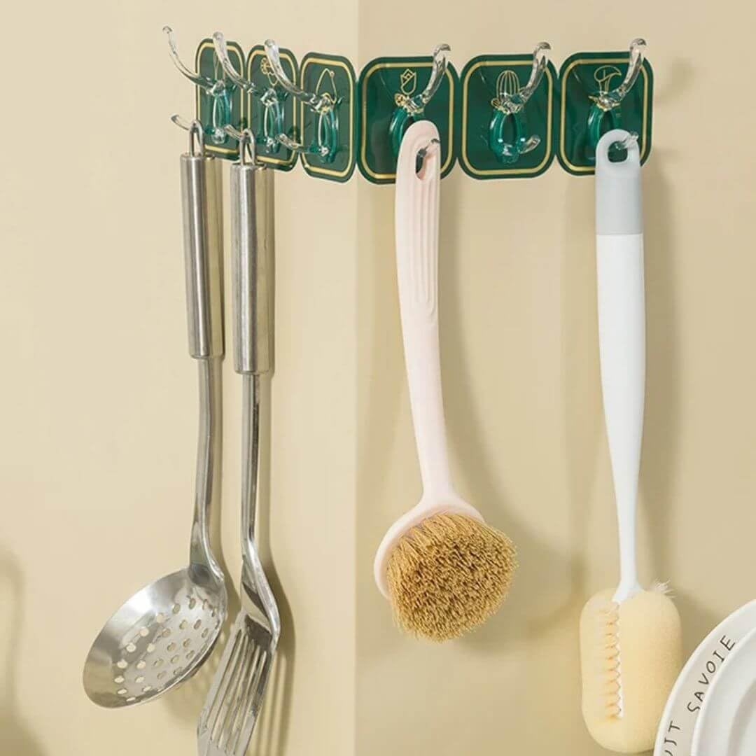 Estoy Kitchen Bathroom Six Row Wall Hook Wall Hanger Home Storage Tools Sticky Hook - 2 pc (12 Hook) Multi Color.