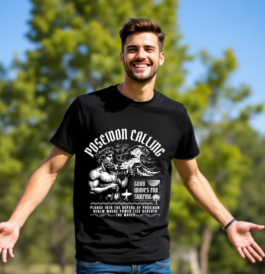 Poseidon Calling Graphic T-Shirt – Surf God Edition