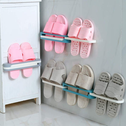 3 In 1 Wall-Mounted Foldable Slipper Rack – Space-Saving Shoe Organizer